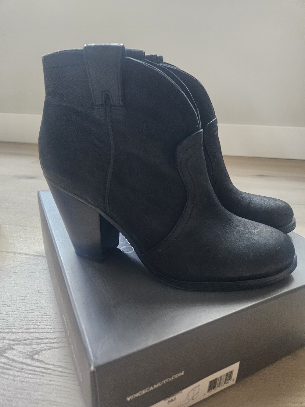 Vince Camuto Hillsy Women's Black Suede Ankle Booties with Block Heel